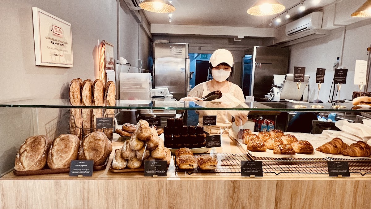 The display counter at Petit Pain, freshly baked each morning